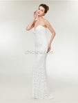 Simple White Sweetheart Lace Floor Length Mermaid Long Evening Prom Dresses, XDM1138