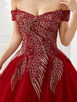 Off the Shoulder Unique Applique Long Prom Dresses SDP1185