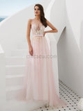 A-line Light Pink Seen-through Top Long Prom Dresses SDP1139