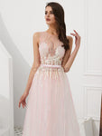 A-line Light Pink Seen-through Top Long Prom Dresses SDP1139