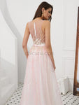 A-line Light Pink Seen-through Top Long Prom Dresses SDP1139