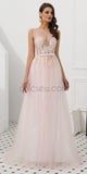 A-line Light Pink Seen-through Top Long Prom Dresses SDP1139