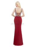 Elegant Red Backless Lace Up Mermaid Long Evening Prom Dresses, XDM1153