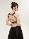 Unique Two Pieces Black Open Back Beaded A Line Long Evening Prom Dresses , XDM1177