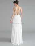 Spaghetti Strap Beaded V-back Chiffon Long Prom Dresses SDP1184