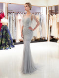 Gorgeous Half Sleeves Beaded Mermaid Long Evening Prom Dresses XDM1147