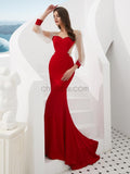 Long Sleeves Red Mermaid Long Evening Prom Dresses SDP1140