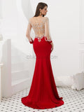 Long Sleeves Red Mermaid Long Evening Prom Dresses SDP1140