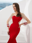 Long Sleeves Red Mermaid Long Evening Prom Dresses SDP1140