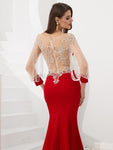 Long Sleeves Red Mermaid Long Evening Prom Dresses SDP1140