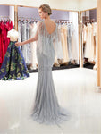 Gorgeous Half Sleeves Beaded Mermaid Long Evening Prom Dresses XDM1147