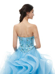 Sweetheart Blue Organza Ball Gown Beaded Long Evening Prom Dresses , XDM1173