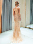 Sparkly V Neck Sleeveless Beades Mermaid Long Evening Prom Dresses, XDM1148