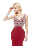 Elegant Red Backless Lace Up Mermaid Long Evening Prom Dresses, XDM1153