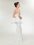 Simple White Sweetheart Lace Floor Length Mermaid Long Evening Prom Dresses, XDM1138