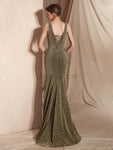 Sparkly Deep V Neck Sleeveless Mermaid Long Evening Prom Dresses, XDM1128