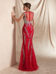 Gorgeous Cap Sleeeves Red Lace Mermaid Long Evening Prom Dresses ,XDM1126