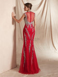 Gorgeous Cap Sleeeves Red Lace Mermaid Long Evening Prom Dresses ,XDM1126