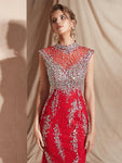 Gorgeous Cap Sleeeves Red Lace Mermaid Long Evening Prom Dresses ,XDM1126