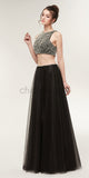 Unique Two Pieces Black Open Back Beaded A Line Long Evening Prom Dresses , XDM1177