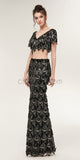 Charming Black Two Pieces V Neck Sequin Mermaid Long Evening Prom Dresses ,XDM1179