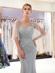 Gorgeous Half Sleeves Beaded Mermaid Long Evening Prom Dresses XDM1147