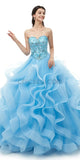 Sweetheart Blue Organza Ball Gown Beaded Long Evening Prom Dresses , XDM1173