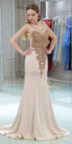 Fashion Round Neck Beaded With Trailing Mermaid Long Evening Prom Dresses, XDM1172