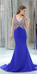 Elegant Blue Backless Beaded Mermaid Long Evening Prom Dresses ,XDM1171