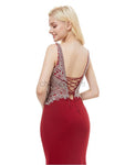 Elegant Red Backless Lace Up Mermaid Long Evening Prom Dresses, XDM1153