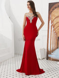 Red Cap Sleeves Long Evening Prom Dresses SDP1143