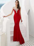 Red Cap Sleeves Long Evening Prom Dresses SDP1143