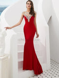 Red Cap Sleeves Long Evening Prom Dresses SDP1143