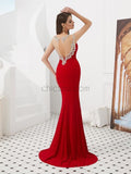 Red Cap Sleeves Long Evening Prom Dresses SDP1143