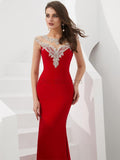 Red Cap Sleeves Long Evening Prom Dresses SDP1143