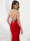 Red Cap Sleeves Long Evening Prom Dresses SDP1143