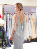 Gorgeous Half Sleeves Beaded Mermaid Long Evening Prom Dresses XDM1147