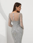 Sparkly Round Neck Long Sleeves Sequin Mermaid Long Prom Dresses, XDM1133