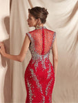 Gorgeous Cap Sleeeves Red Lace Mermaid Long Evening Prom Dresses ,XDM1126