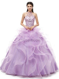 Halter Lilac Organza Lace Up Ball Gown Long Evening Prom Dresses , XDM1174