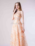 A-line Spaghetti Strap Lace Long Prom Dresses SDP1176