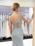 Shining Round Neck Sleeveless Beaded Mermaid Long Evening Prom Dresses, XDM1149