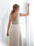 Elegant V Back Sequin Chiffon A Line Long Evening Prom Dresses XDM1143