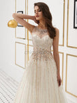 A-line Tulle Sleeveless Long Evening Prom Dresses SDP1144