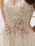 A-line Tulle Sleeveless Long Evening Prom Dresses SDP1144