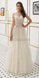 A-line Tulle Sleeveless Long Evening Prom Dresses SDP1144