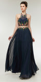 Two-pieces Navy A-line Halter Long Evening Prom Dresses SDP1145