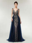 V-neck Open Back Elegant Long Evening Prom Dresses SDP1146