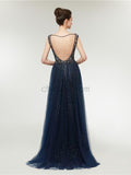 V-neck Open Back Elegant Long Evening Prom Dresses SDP1146