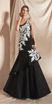 Unique One Shoulder Lace Applique With Ruffles Long Prom Dresses, XDM1129